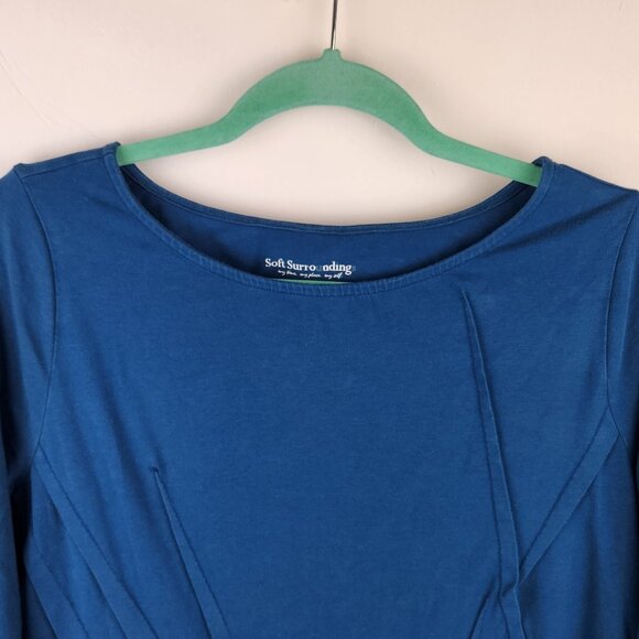 Soft Surroundings Teal Asymmetric Seams Stretch Jersey Knit Tunic Top sz M - Picture 3 of 8